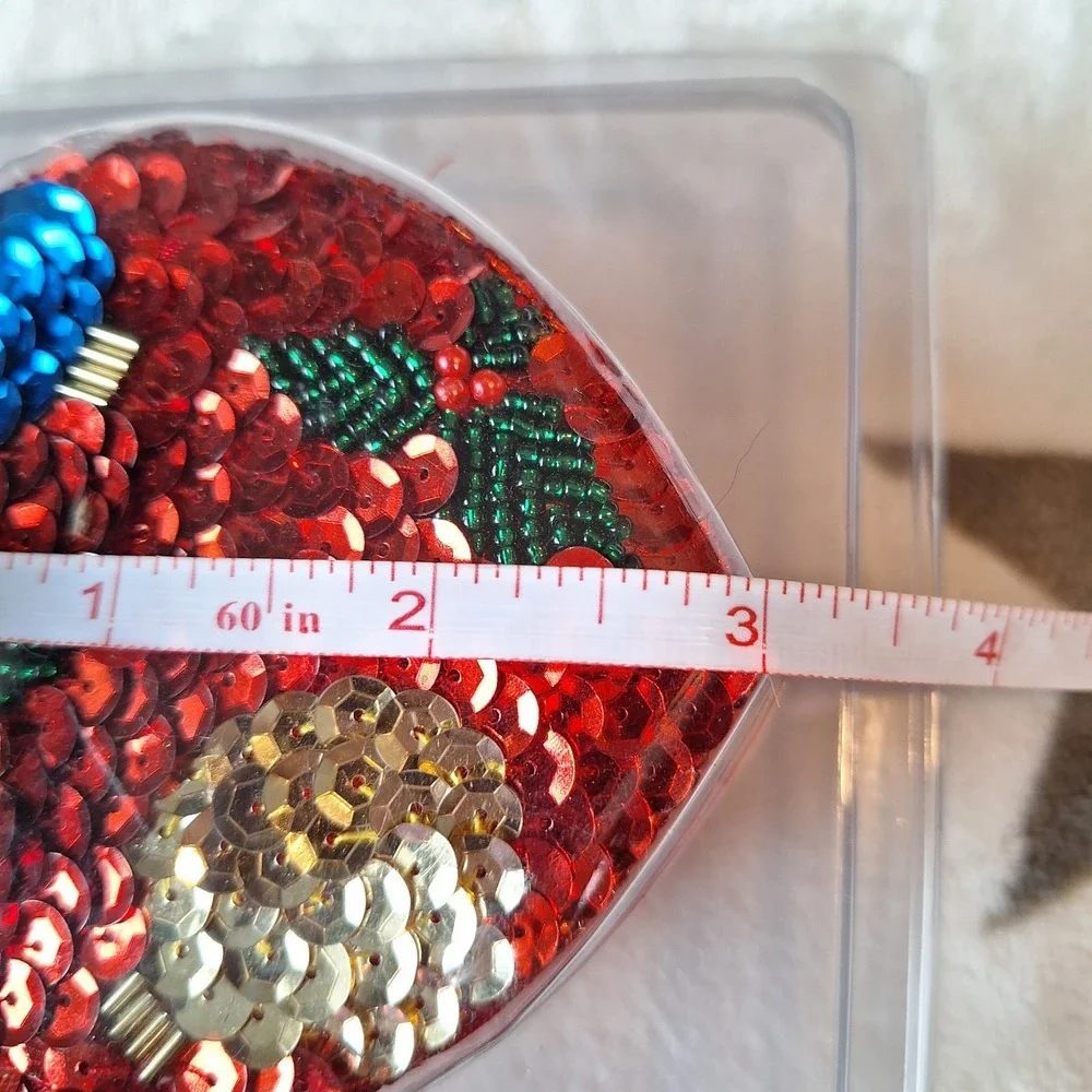 Vintage Sequined Satin Multicolor‎ Heart Box Jewelry Trinket 3.5x3 inches